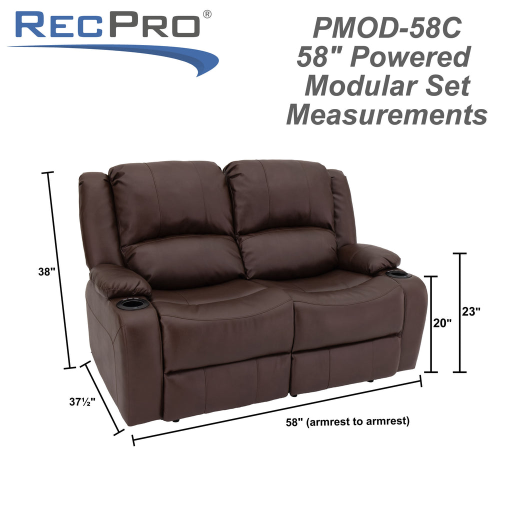 RecPro Charles 58" Powered Double RV Wall Hugger Recliner Sofa RV Loveseat