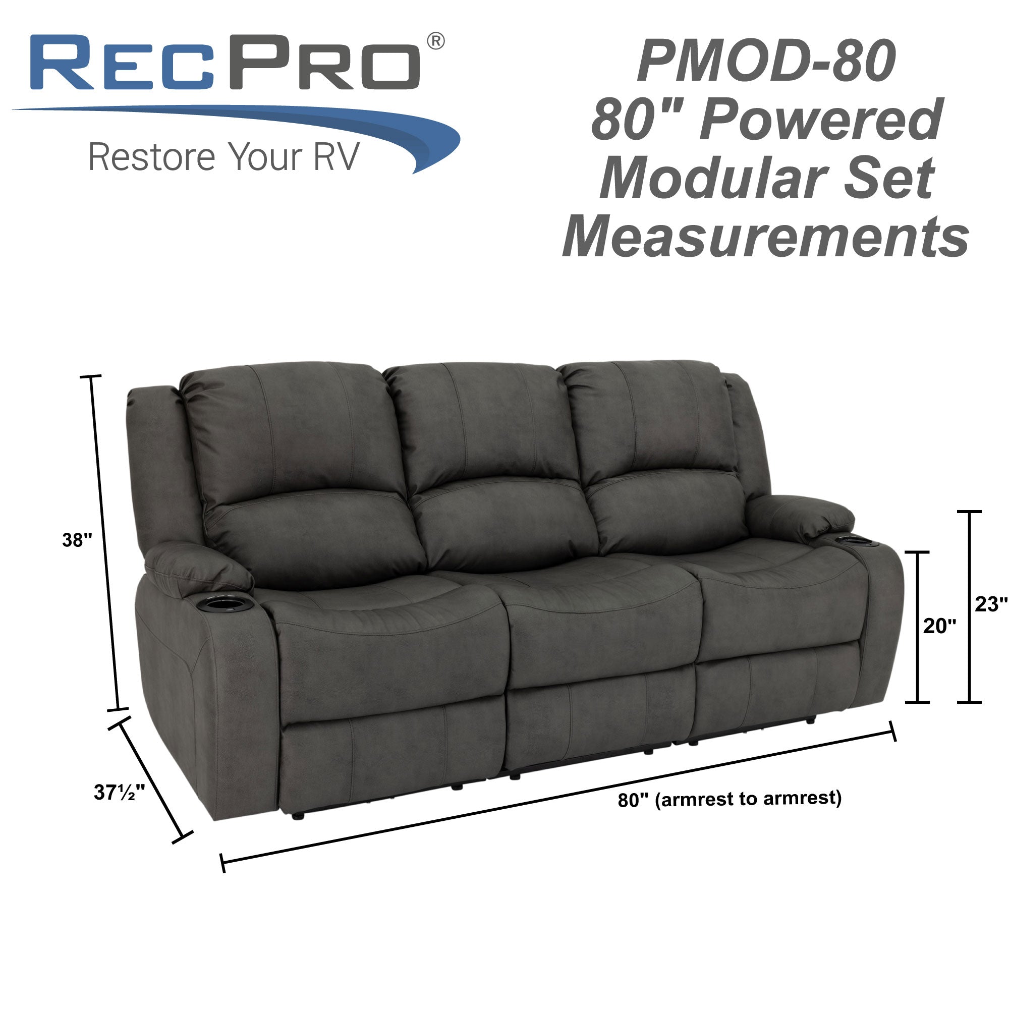 RecPro Charles 80" Powered Triple RV Wall Hugger Recliner Sofa RV Loveseat