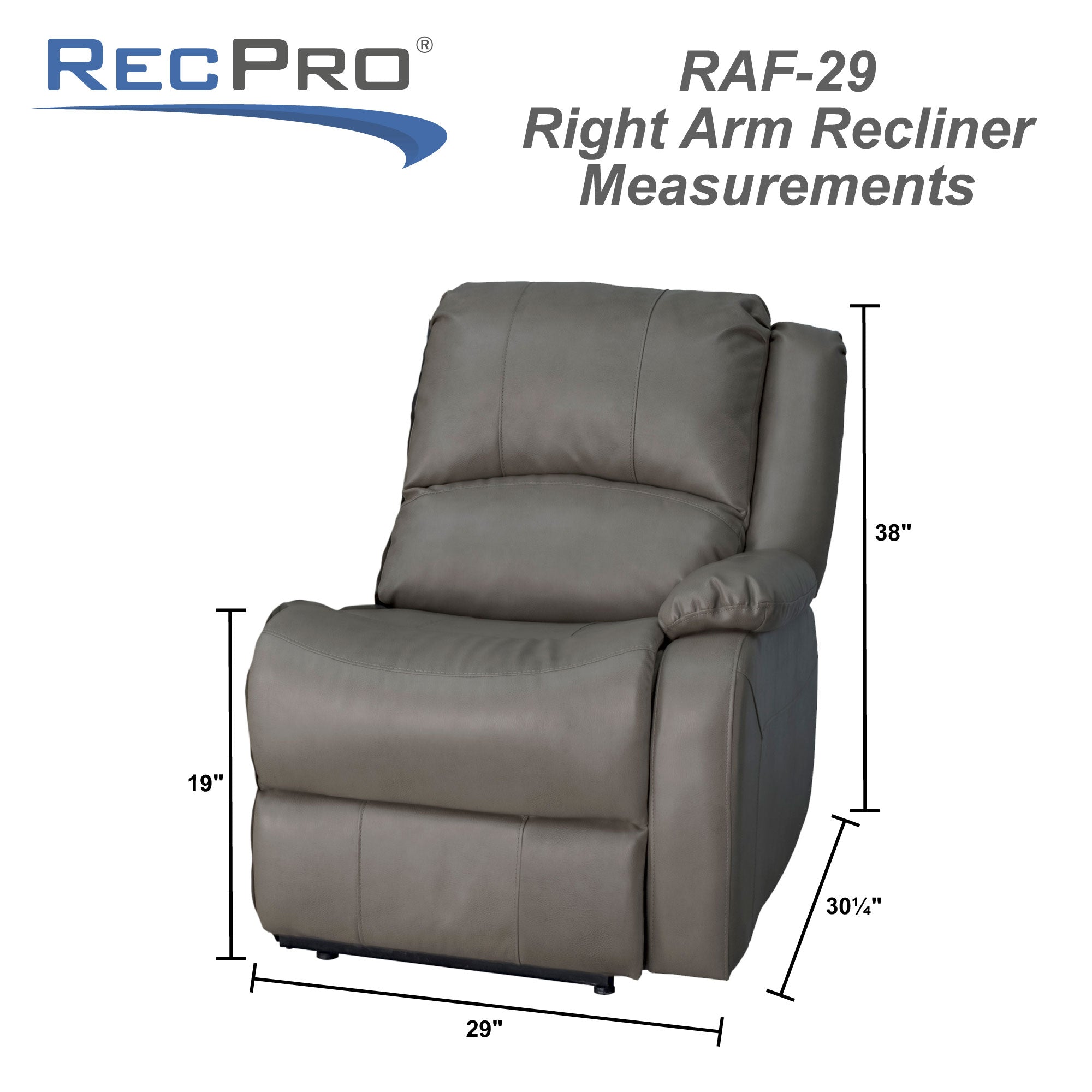 RecPro Charles 29" Right Arm Recliner Modular RV Furniture Reclining Luxury Lounger