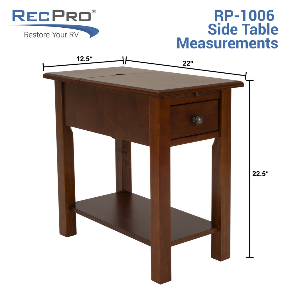 RV Side Table with Recessed Dual USB Charging Station and Twin Hidden Power Outlets