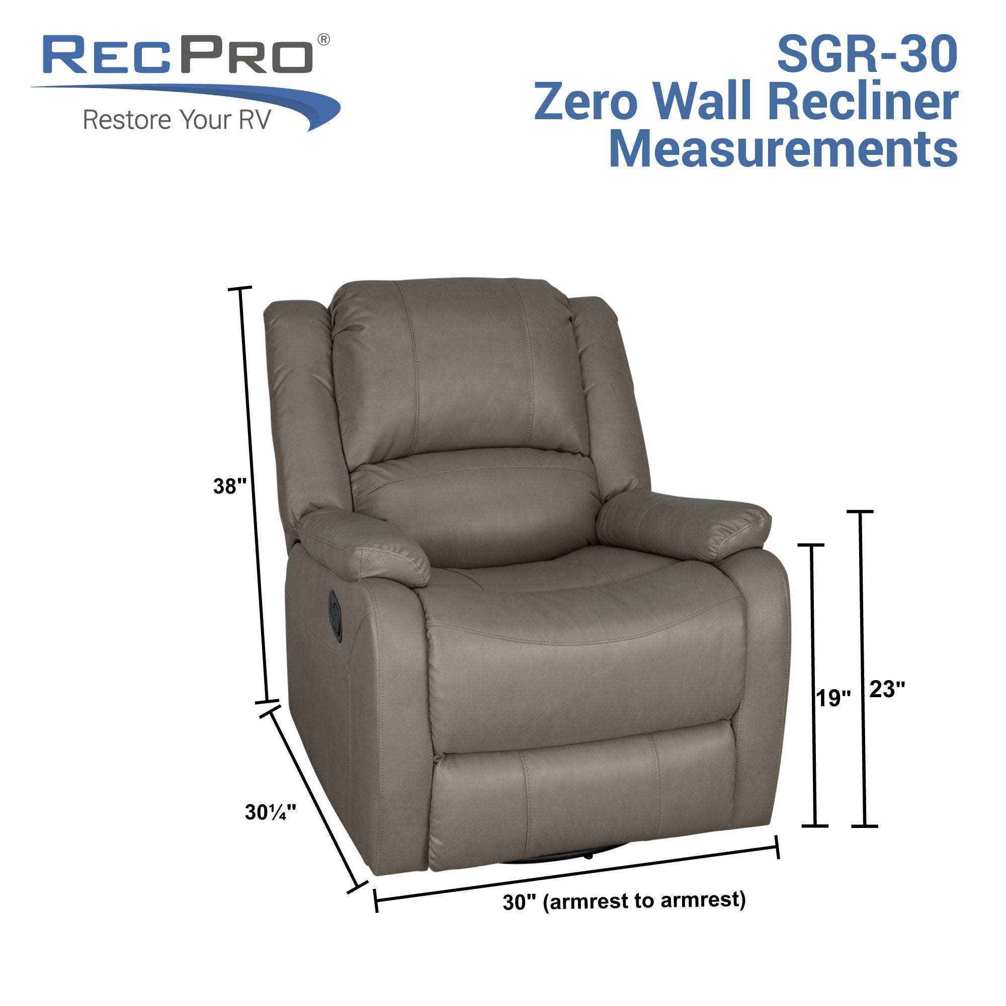 RecPro Charles 30" RV Recliner Swivel Glider Rocker Chair