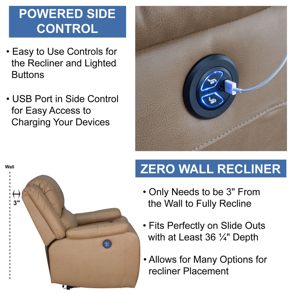 RecPro Charles 30" Powered RV Wall Hugger Recliner