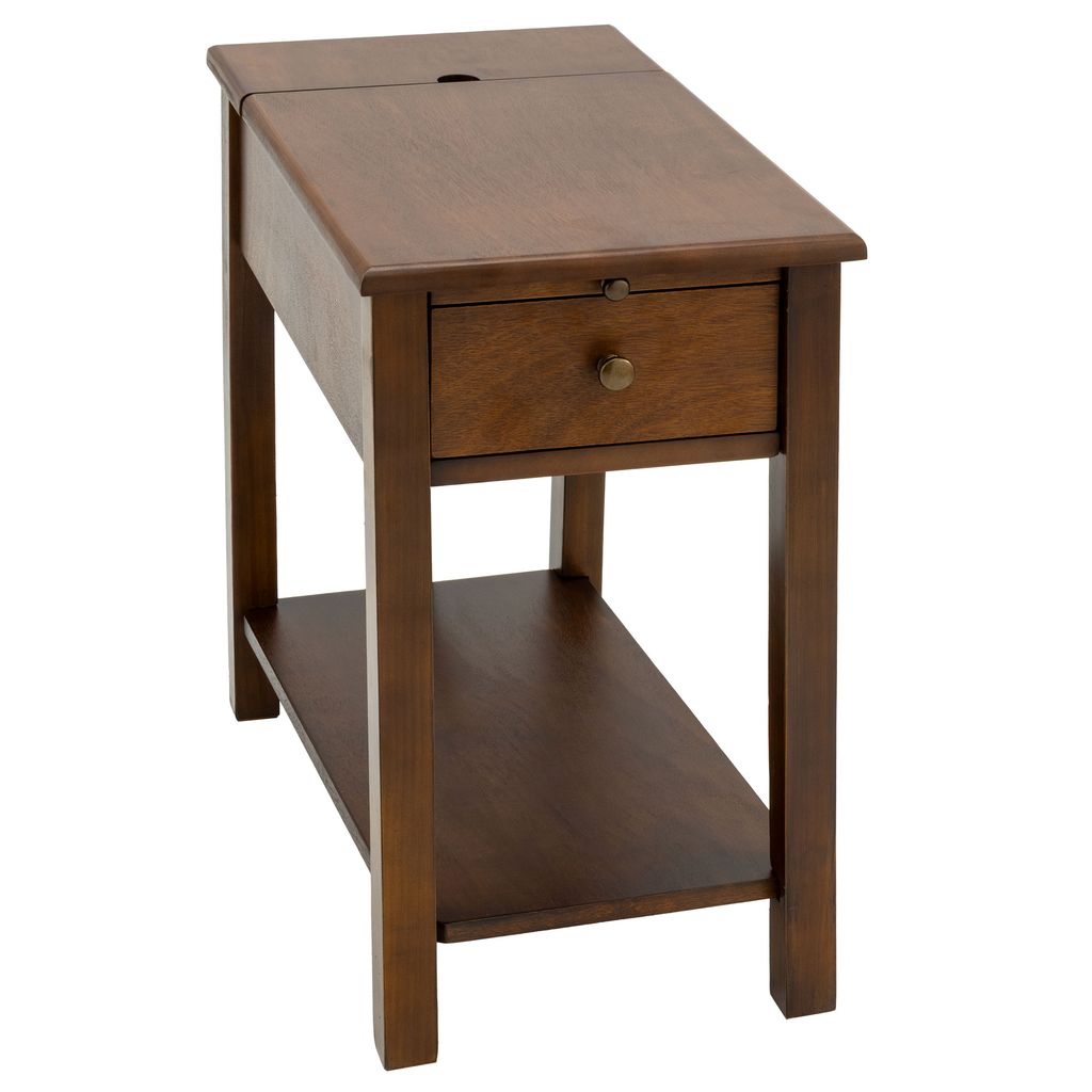 RV Side Table with Recessed Dual USB Charging Station and Twin Hidden Power Outlets