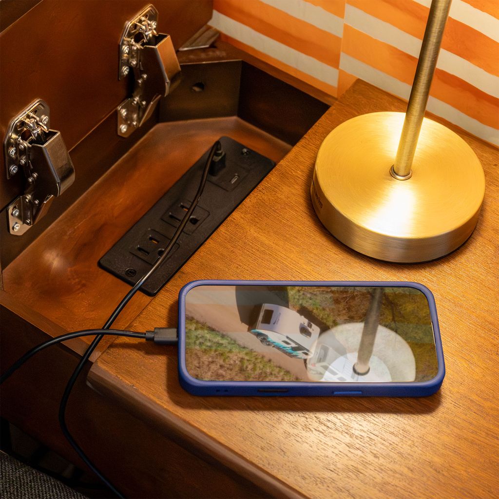 RV Side Table with Recessed Dual USB Charging Station and Twin Hidden Power Outlets